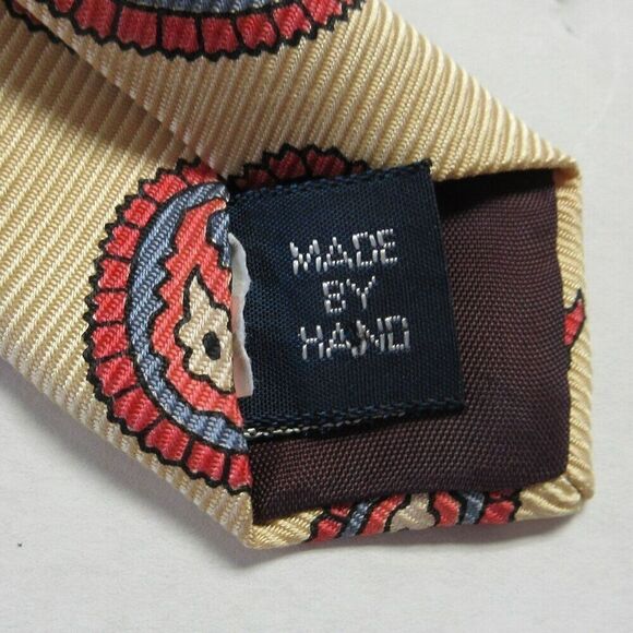 POLO RALPH LAUREN Yellow Red Blue Paisley 100% Silk Tie Handmade USA 60" Long - Picture 5 of 8